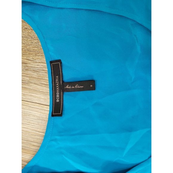 BCBG Maxazria Womens Aqua S Dress Tank Fringe Criss Cross Longer Back 100% Silk - Picture 4 of 7